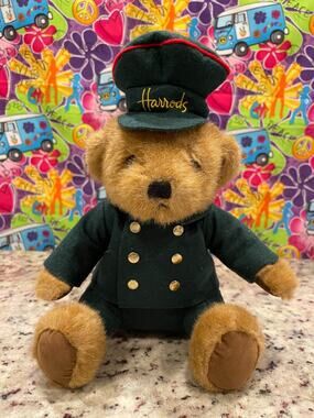 Harrods Bear Green Felt Jacket And Hat 10" Plush Animals Toy